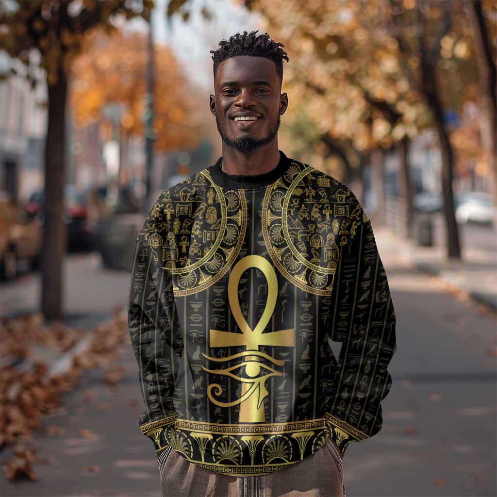 Afro Ancient Egypt Ankh and Eye Of Horus Sweatshirt Egyptian Hieroglyphs LT14