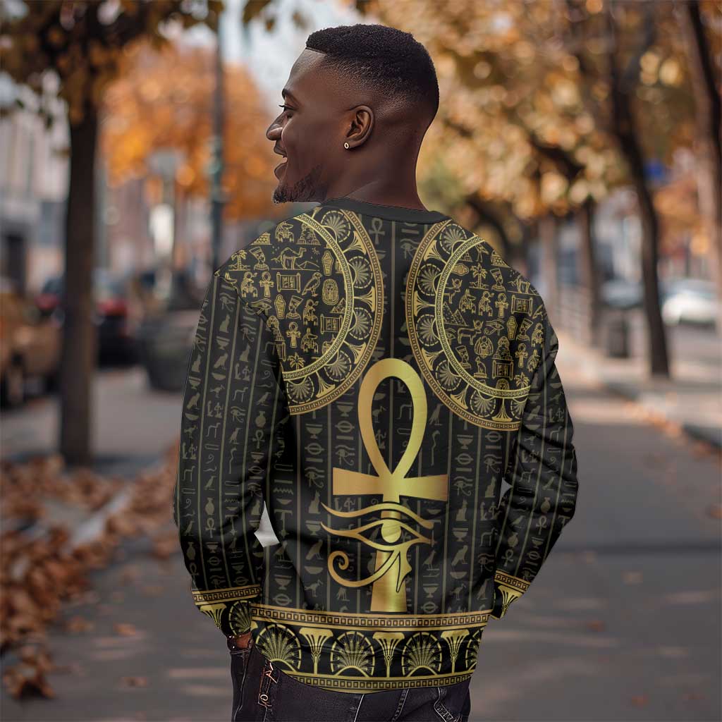 Afro Ancient Egypt Ankh and Eye Of Horus Sweatshirt Egyptian Hieroglyphs LT14
