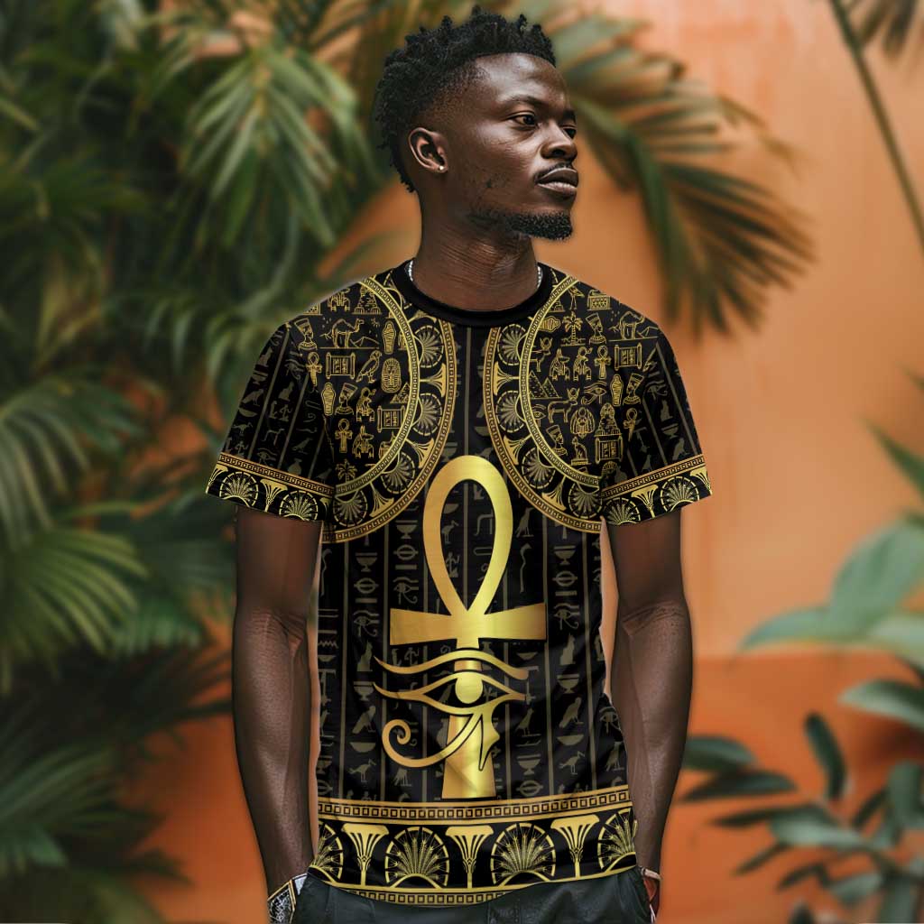 Afro Ancient Egypt Ankh and Eye Of Horus T shirt Egyptian Hieroglyphs LT14