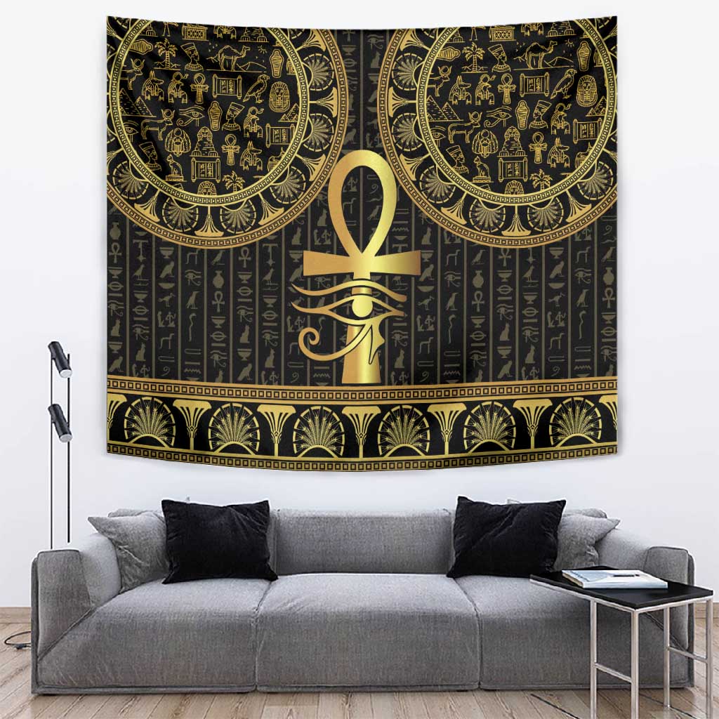 Afro Ancient Egypt Ankh and Eye Of Horus Tapestry Egyptian Hieroglyphs LT14