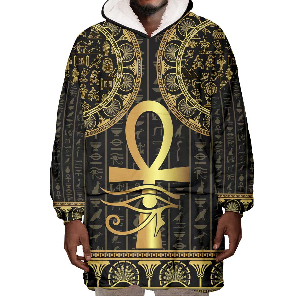 Afro Ancient Egypt Ankh and Eye Of Horus Wearable Blanket Hoodie Egyptian Hieroglyphs LT14