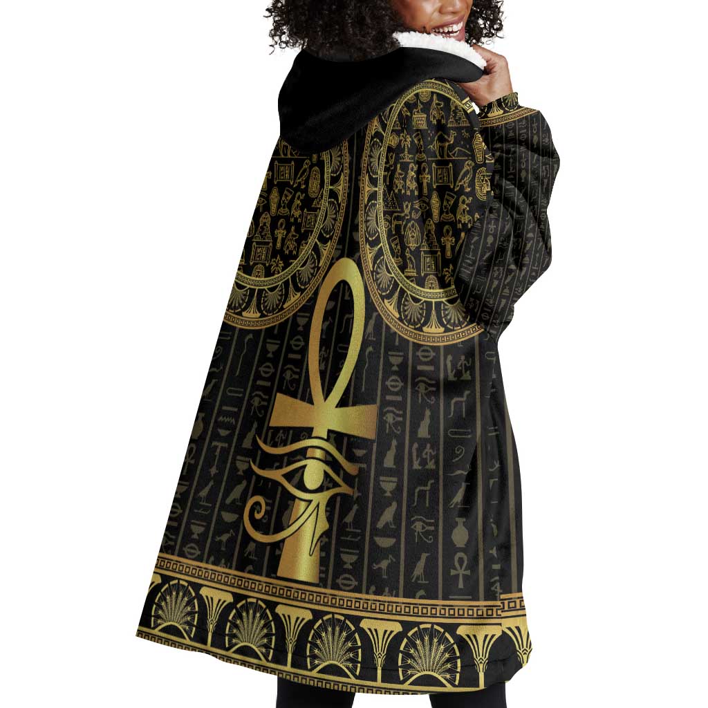 Afro Ancient Egypt Ankh and Eye Of Horus Wearable Blanket Hoodie Egyptian Hieroglyphs LT14