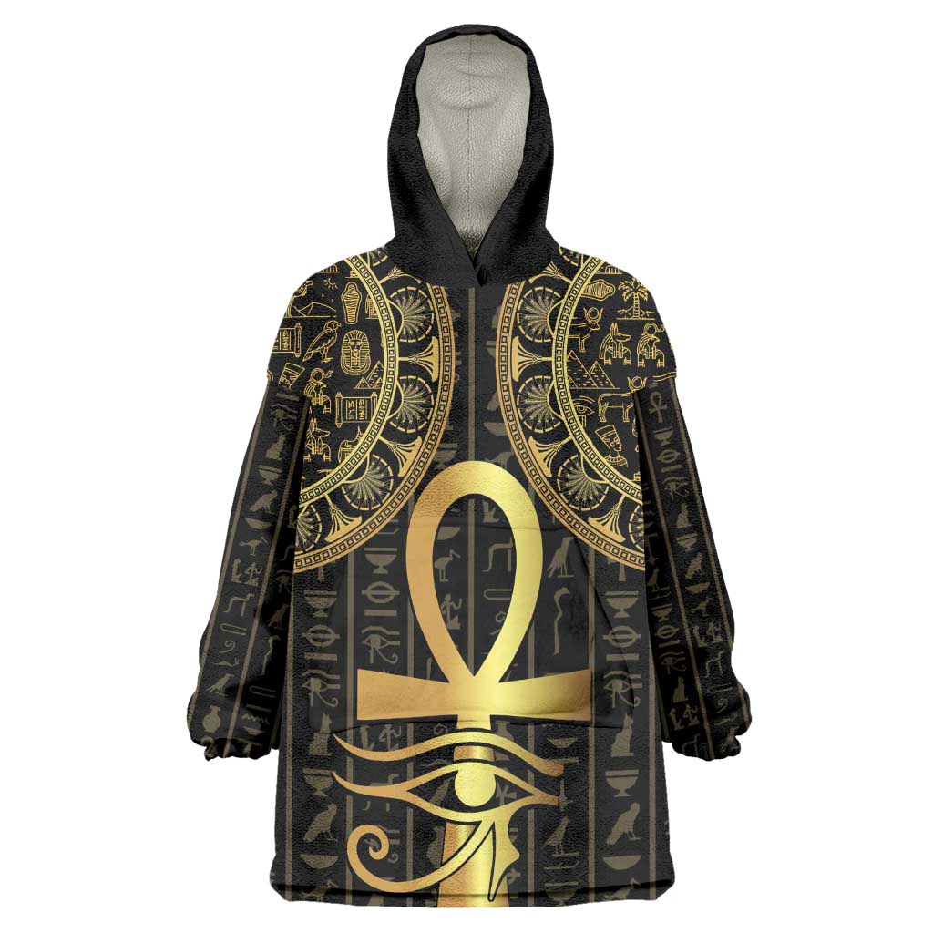 Afro Ancient Egypt Ankh and Eye Of Horus Wearable Blanket Hoodie Egyptian Hieroglyphs LT14