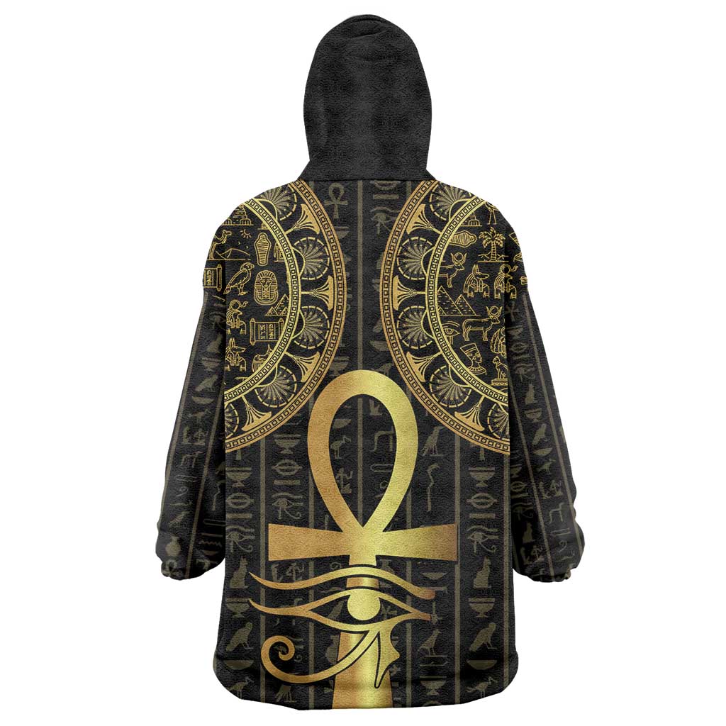 Afro Ancient Egypt Ankh and Eye Of Horus Wearable Blanket Hoodie Egyptian Hieroglyphs LT14