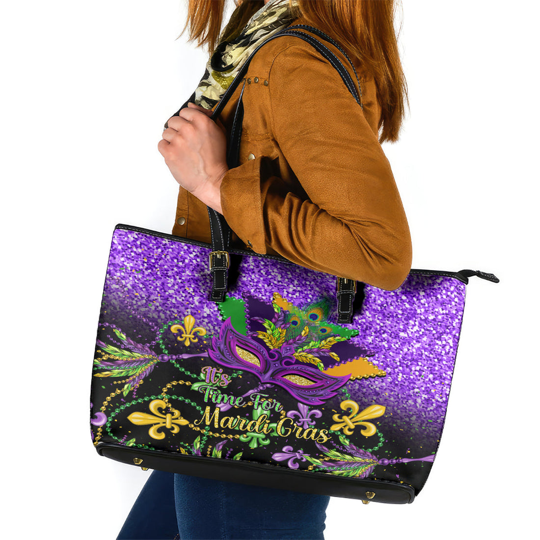 Mardi Gras Leather Tote Bag Carnival Mask Happy Fat Tuesday LT14