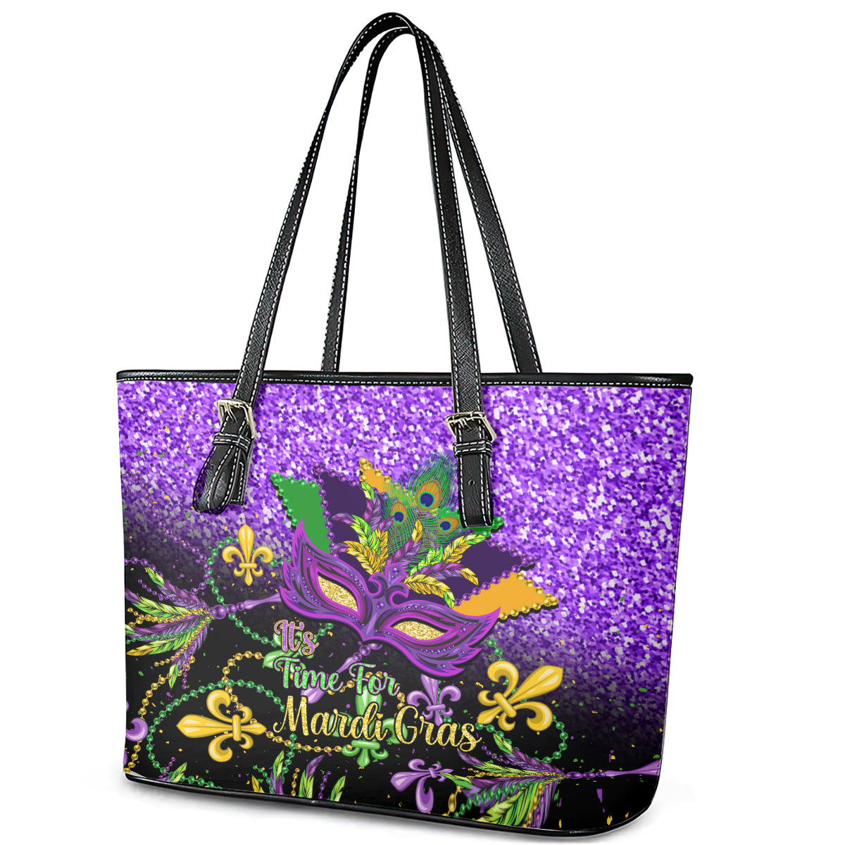 Mardi Gras Leather Tote Bag Carnival Mask Happy Fat Tuesday LT14