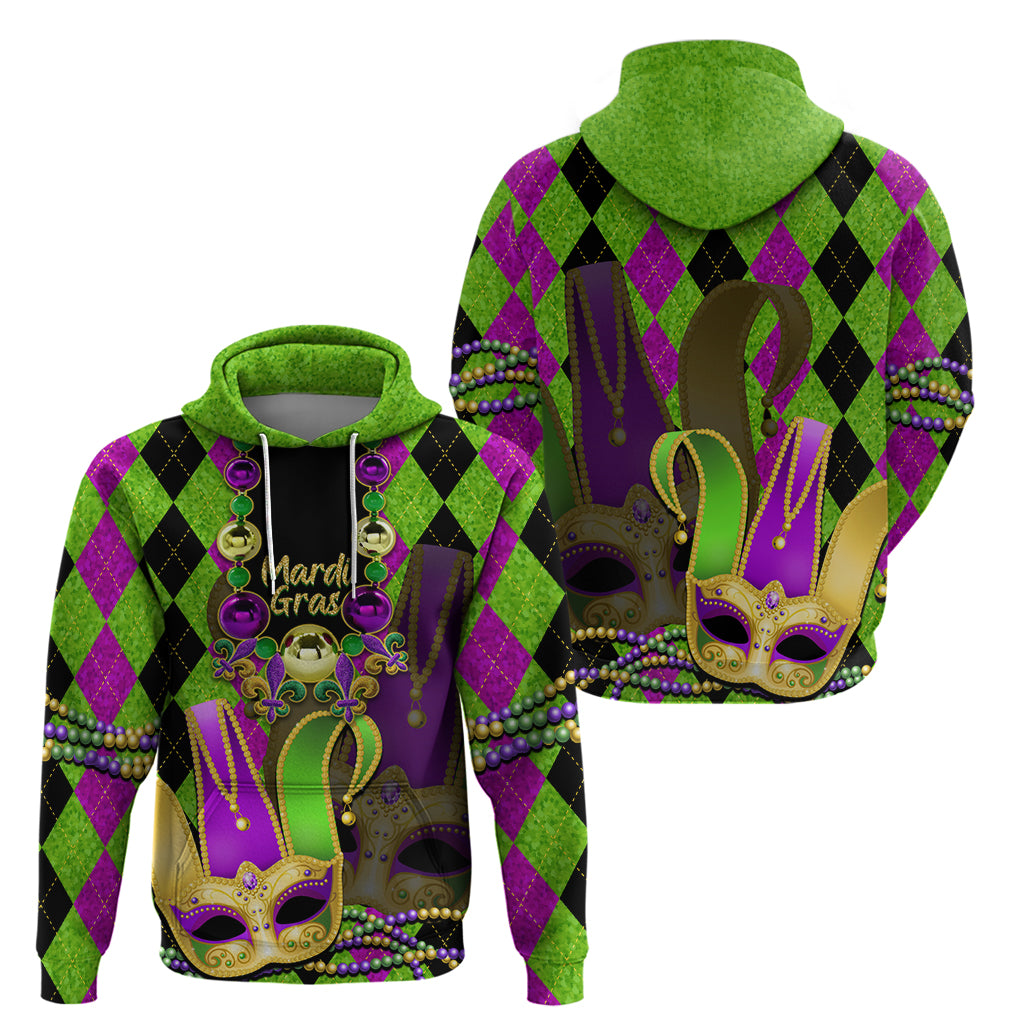 Mardi Gras 2024 Hoodie Jester Mask With Beads Colorful Version LT14