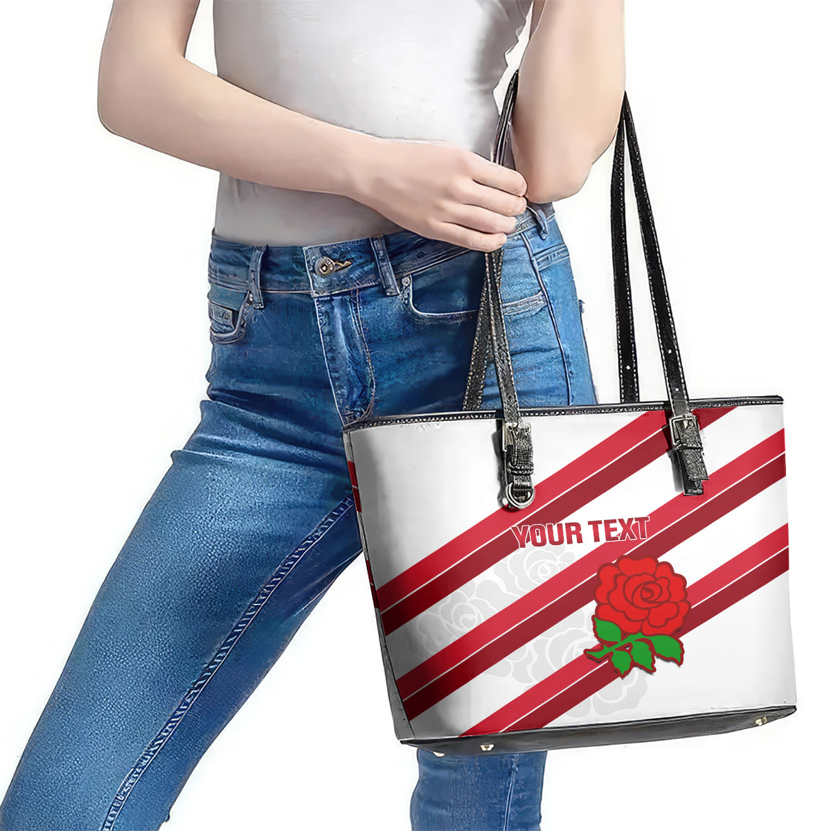 Custom England Rugby Leather Tote Bag 2024 Go Champions Red Rose Sporty Version LT14