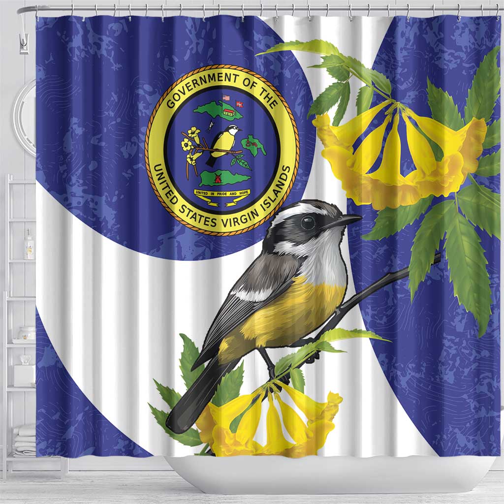 US Virgin Islands Shower Curtain Bananaquit Bird Mix Ginger Thomas Flower LT14