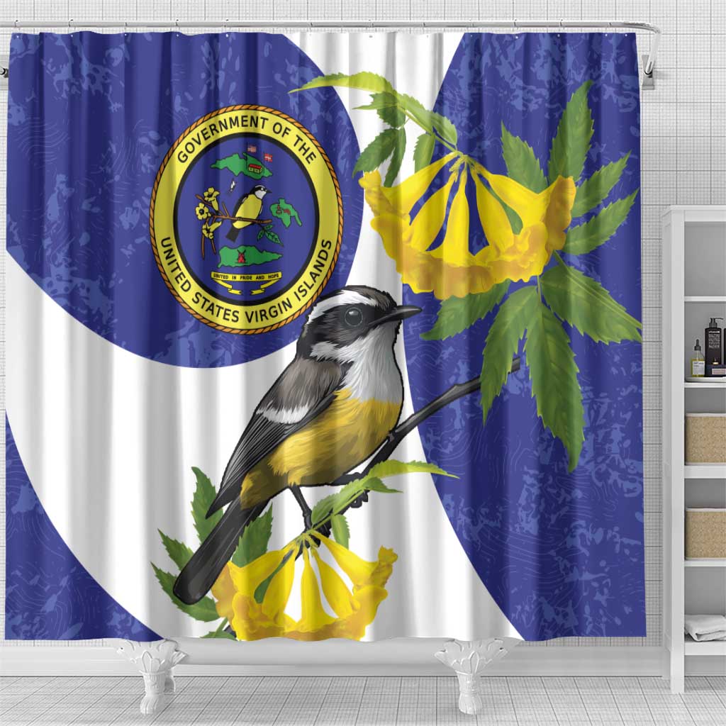 US Virgin Islands Shower Curtain Bananaquit Bird Mix Ginger Thomas Flower LT14