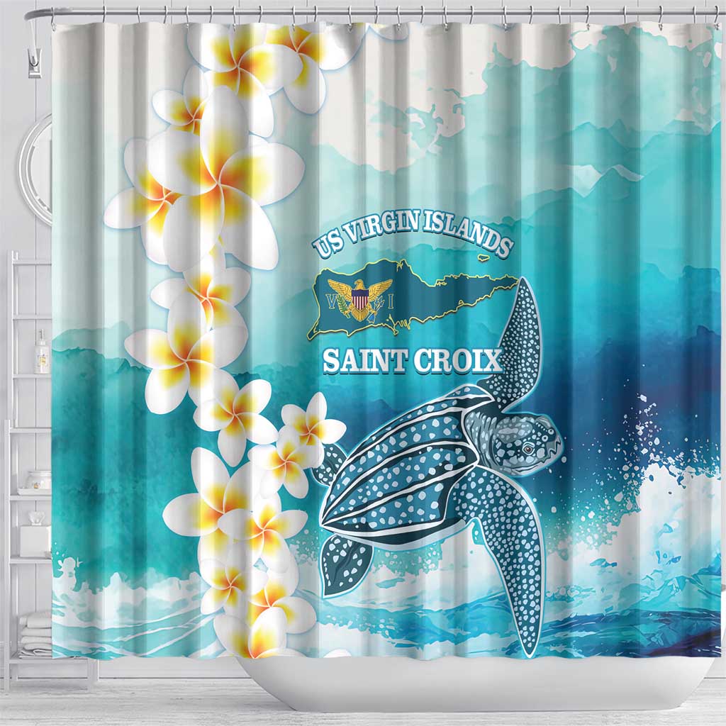 US Virgin Islands St Croix Shower Curtain Twin City Leatherback With Plumeria LT14