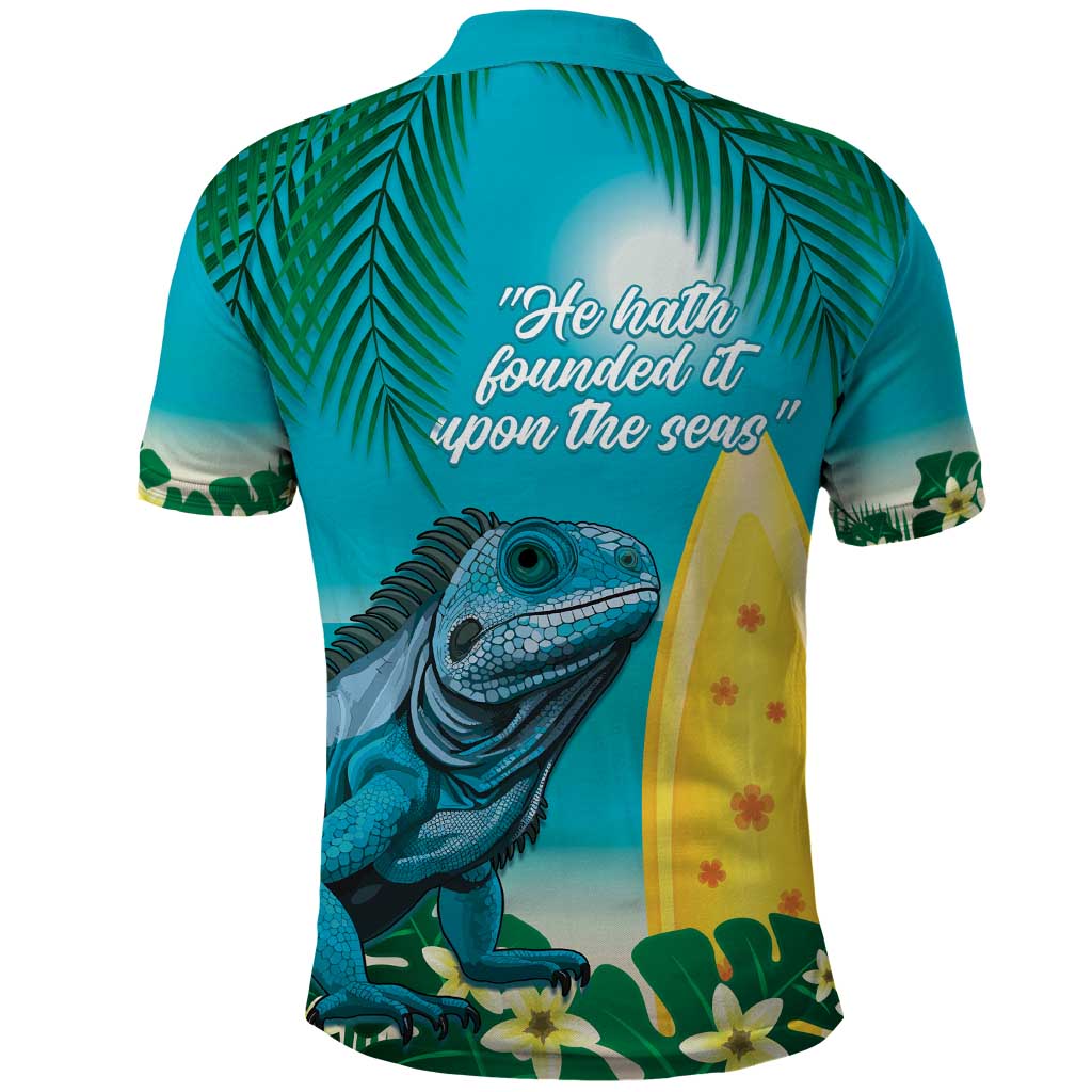 Blue Iguana Cayman Islands Polo Shirt Turquoise Tropical Vibes LT14