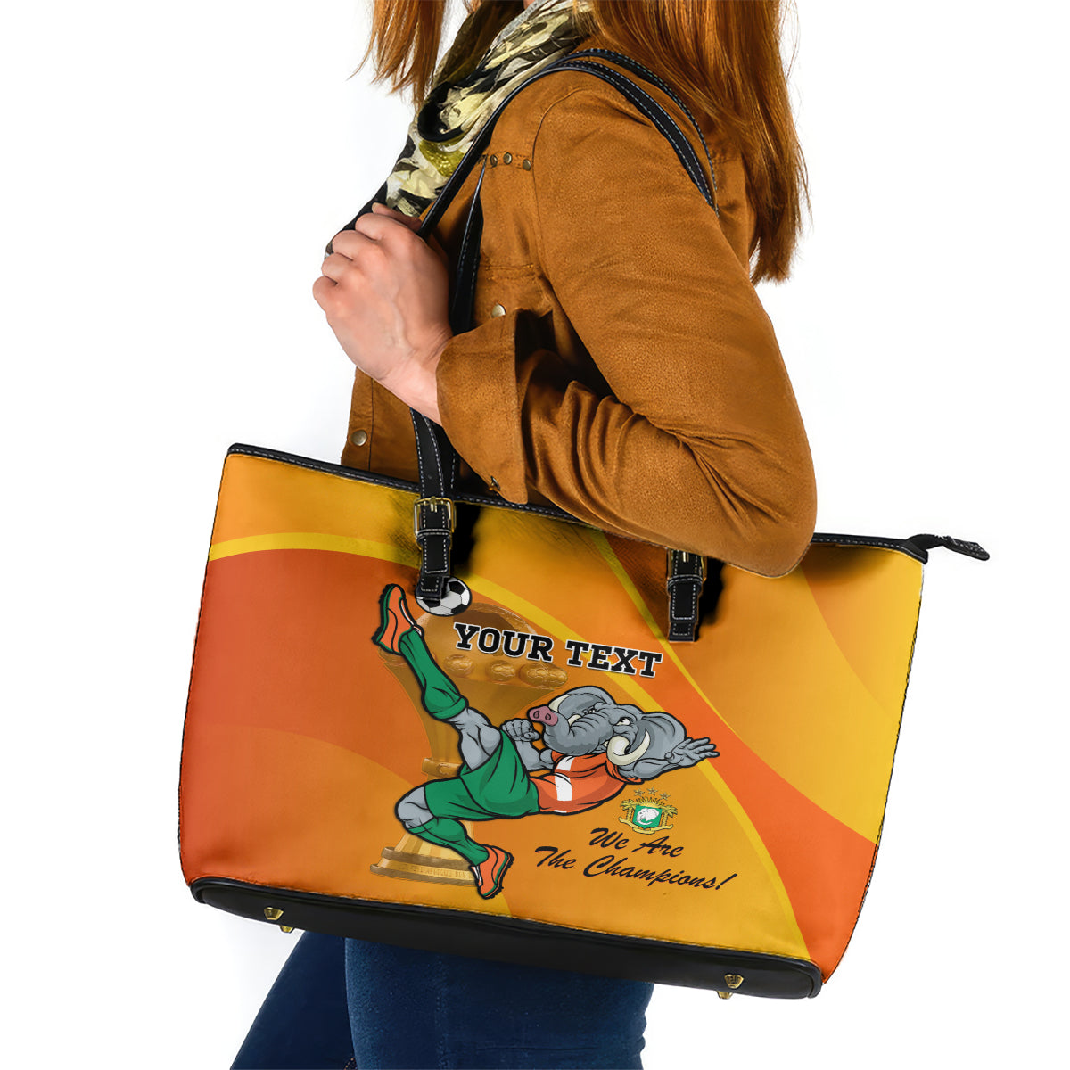 Custom Ivory Coast Football Leather Tote Bag 2024 Mascot With Champions Trophy LT14