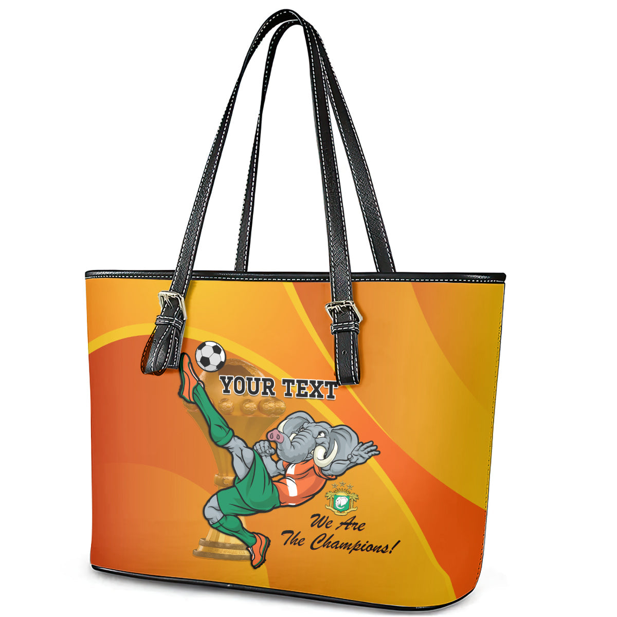 Custom Ivory Coast Football Leather Tote Bag 2024 Mascot With Champions Trophy LT14