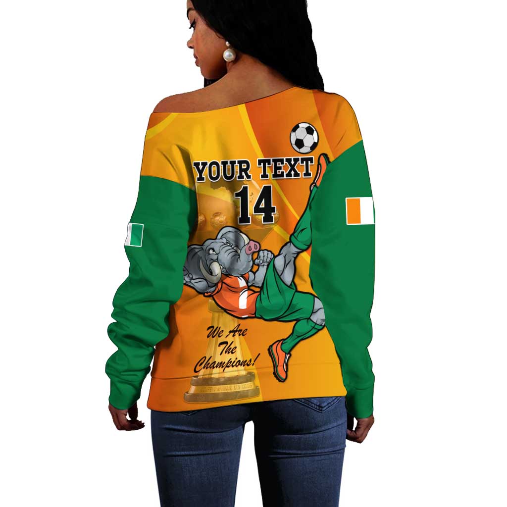 Custom Ivory Coast Football Off Shoulder Sweater 2024 Mascot With Champions Trophy LT14