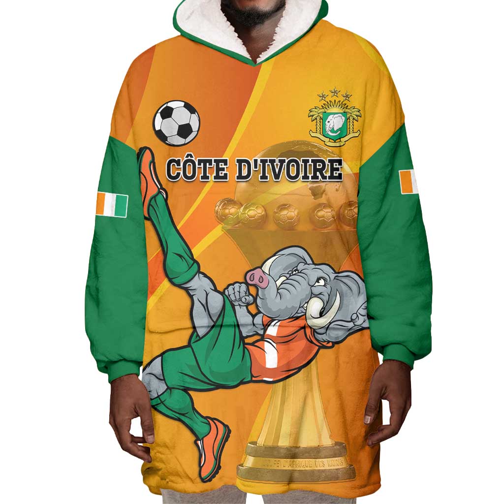Custom Ivory Coast Football Wearable Blanket Hoodie 2024 Mascot With Champions Trophy LT14