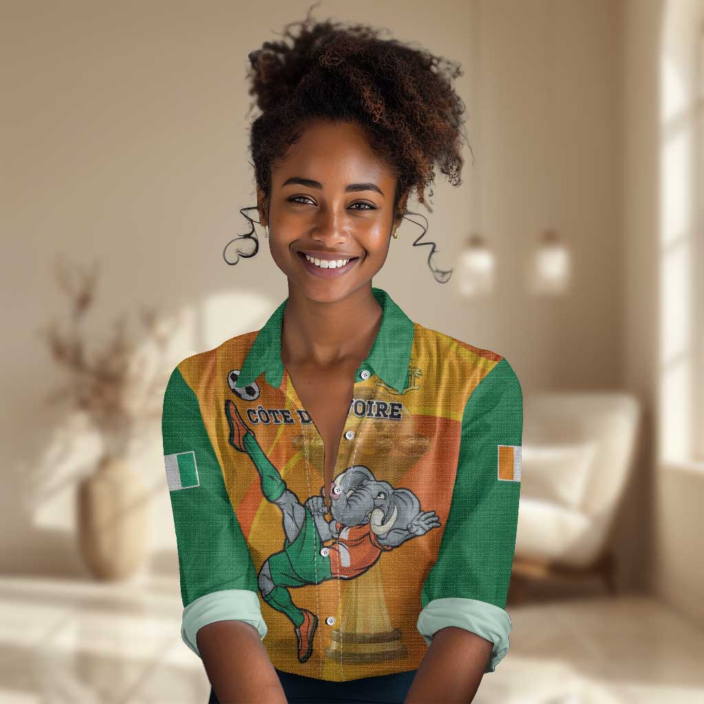 Custom Ivory Coast Football Women Casual Shirt 2024 Mascot With Champions Trophy LT14