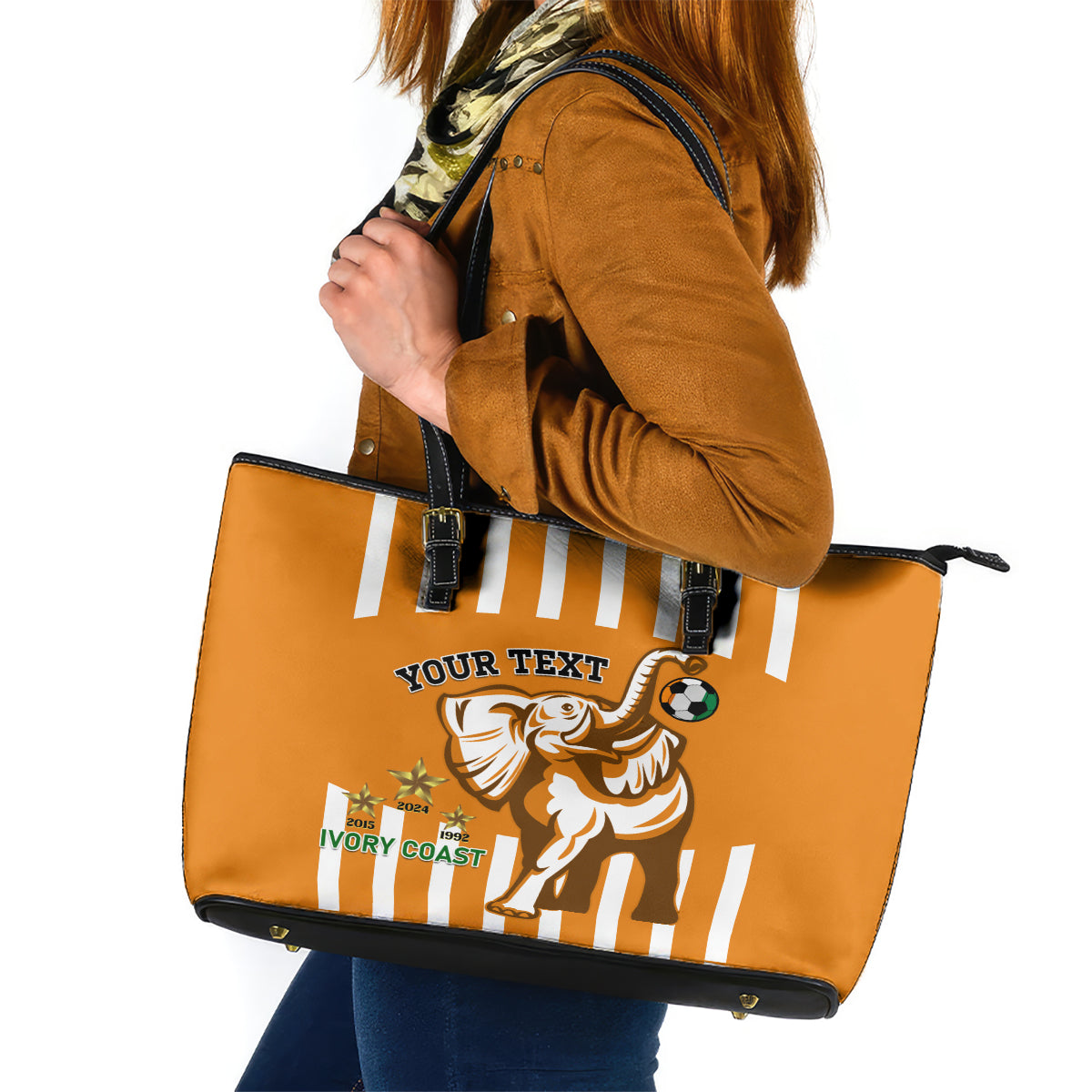 Custom Ivory Coast Football Leather Tote Bag Les Elephants 3rd Champions Proud LT14