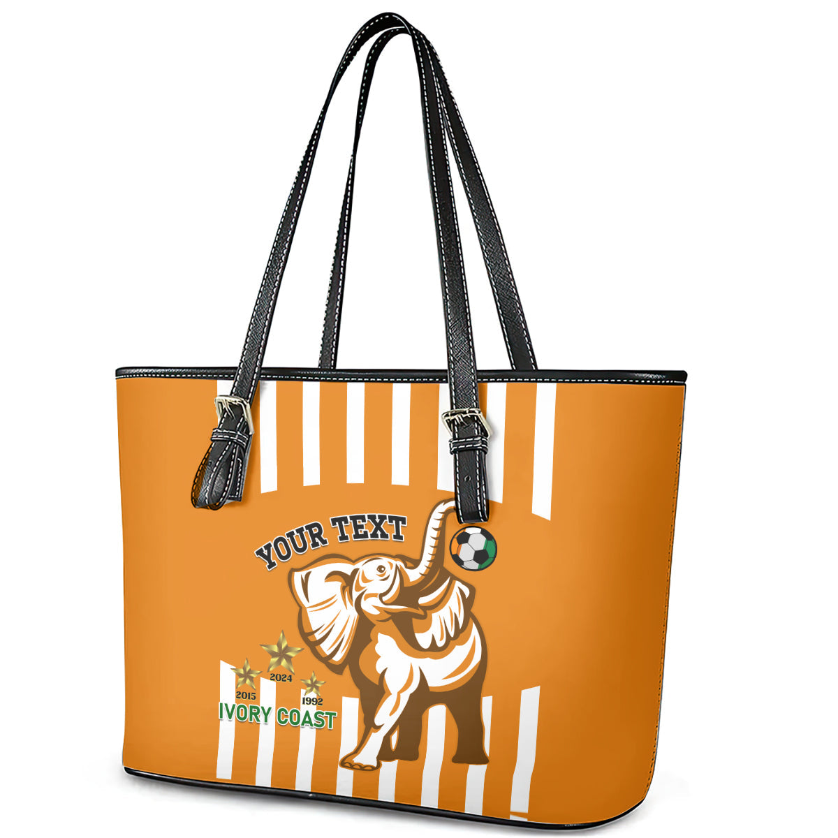 Custom Ivory Coast Football Leather Tote Bag Les Elephants 3rd Champions Proud LT14