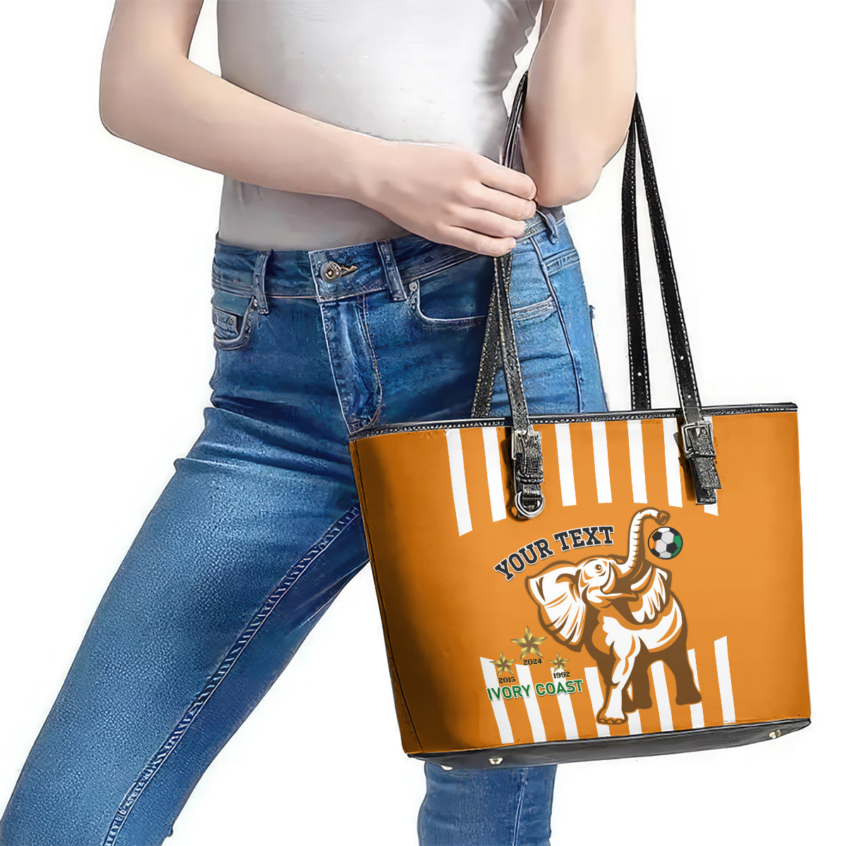 Custom Ivory Coast Football Leather Tote Bag Les Elephants 3rd Champions Proud LT14