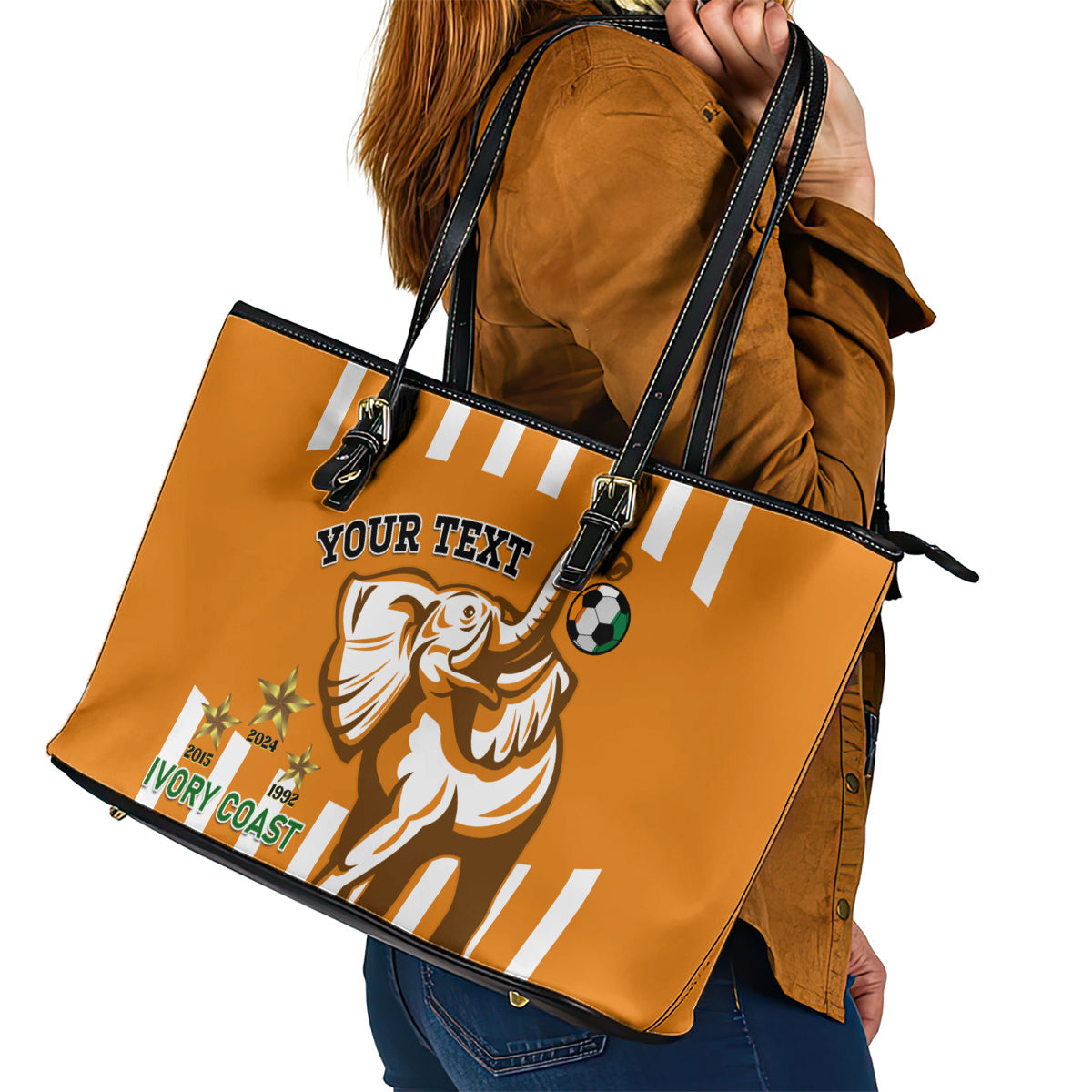 Custom Ivory Coast Football Leather Tote Bag Les Elephants 3rd Champions Proud LT14