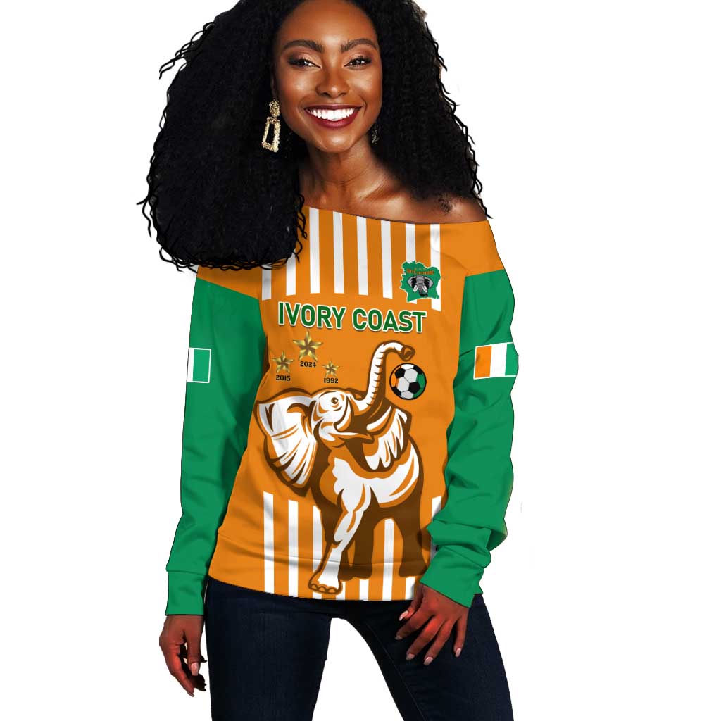Custom Ivory Coast Football Off Shoulder Sweater Les Elephants 3rd Champions Proud LT14