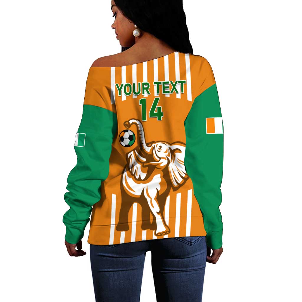 Custom Ivory Coast Football Off Shoulder Sweater Les Elephants 3rd Champions Proud LT14