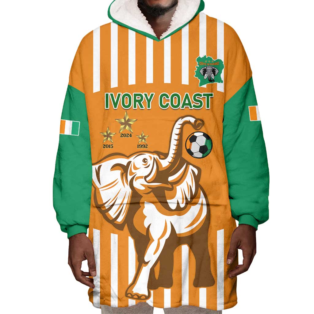 Custom Ivory Coast Football Wearable Blanket Hoodie Les Elephants 3rd Champions Proud LT14