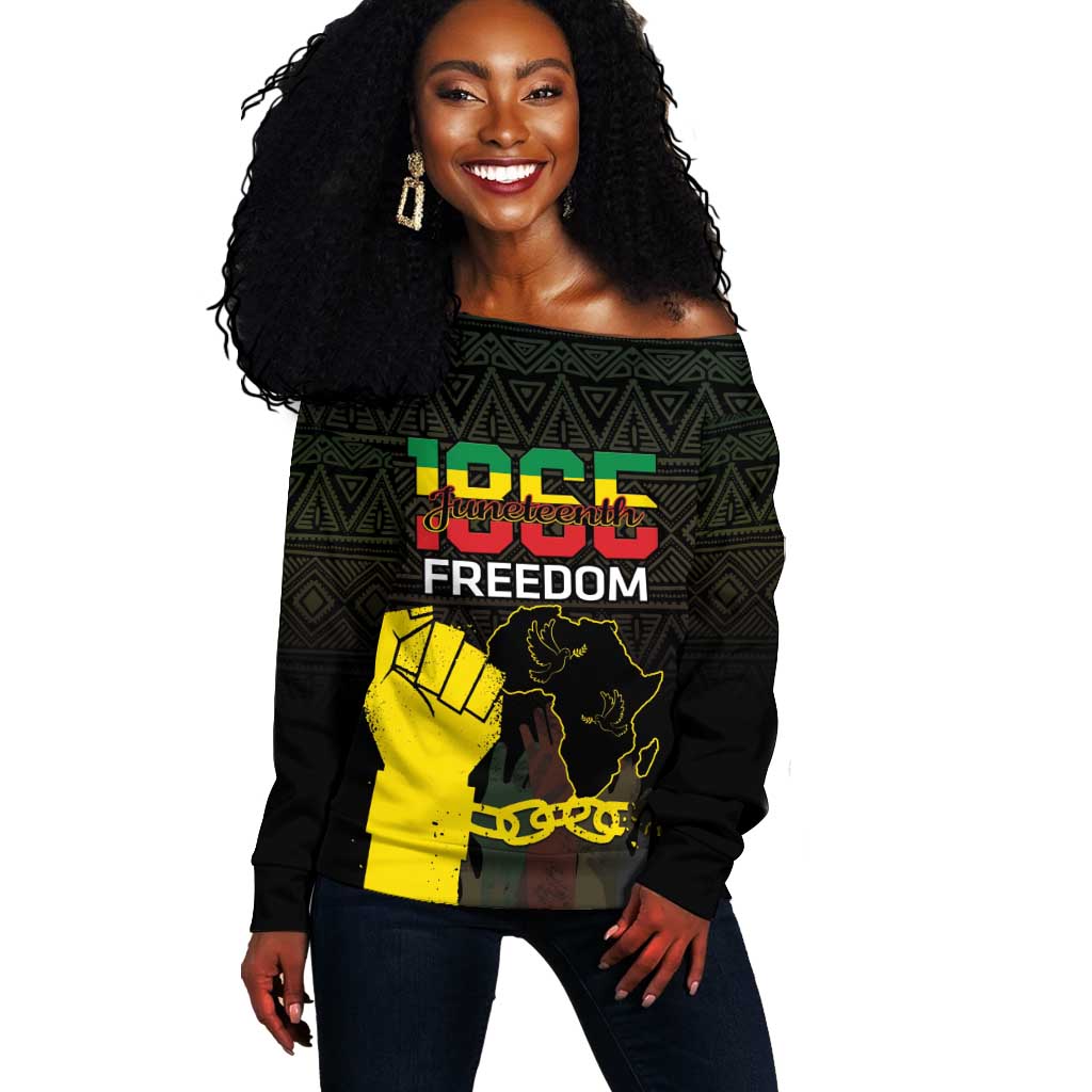 Juneteenth Freedom Day Off Shoulder Sweater 1865 Black Independence African Pattern LT14