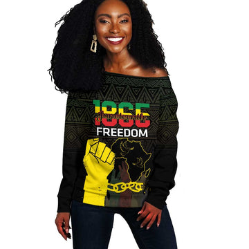 Juneteenth Freedom Day Off Shoulder Sweater 1865 Black Independence African Pattern LT14