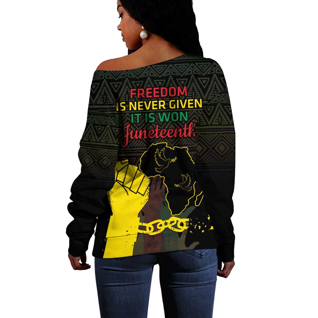 Juneteenth Freedom Day Off Shoulder Sweater 1865 Black Independence African Pattern LT14