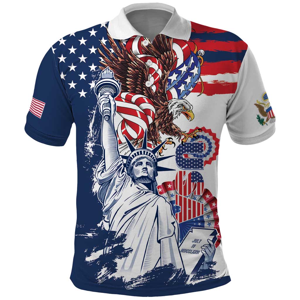 United States 4th Of July Polo Shirt USA Eagle Statue Of Librerty LT14