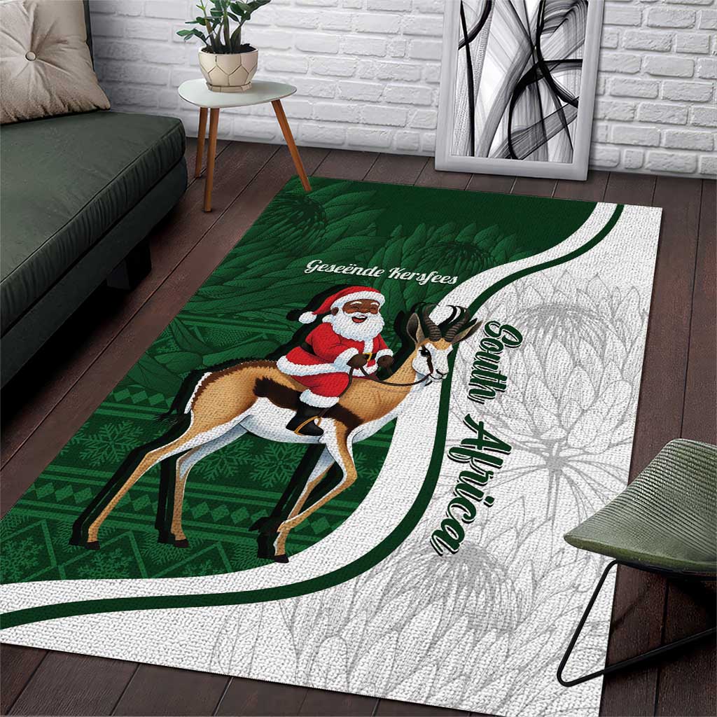 South Africa Christmas In July Area Rug Geseende Kersfees Springbok Black Santa LT14