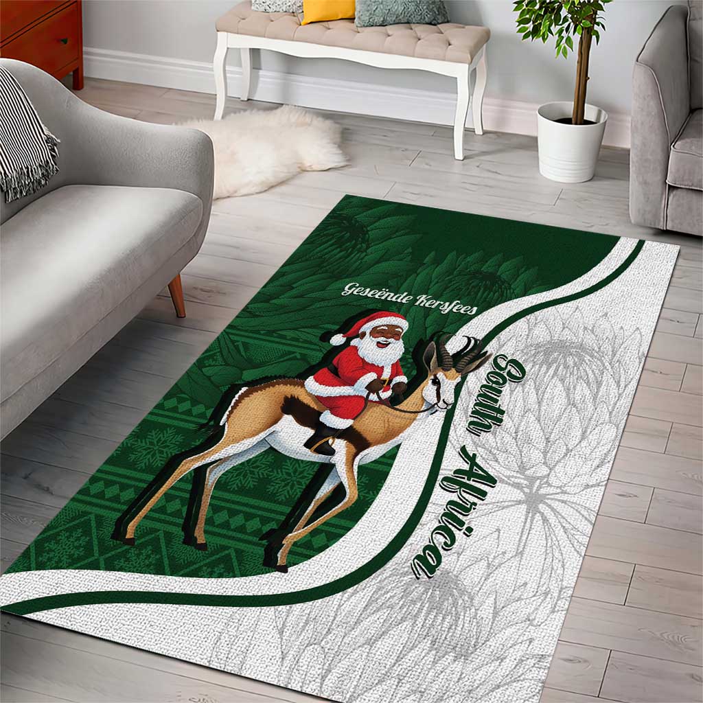 South Africa Christmas In July Area Rug Geseende Kersfees Springbok Black Santa LT14