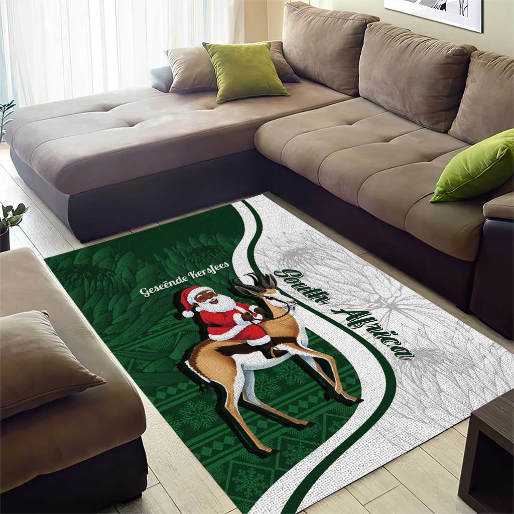South Africa Christmas In July Area Rug Geseende Kersfees Springbok Black Santa LT14