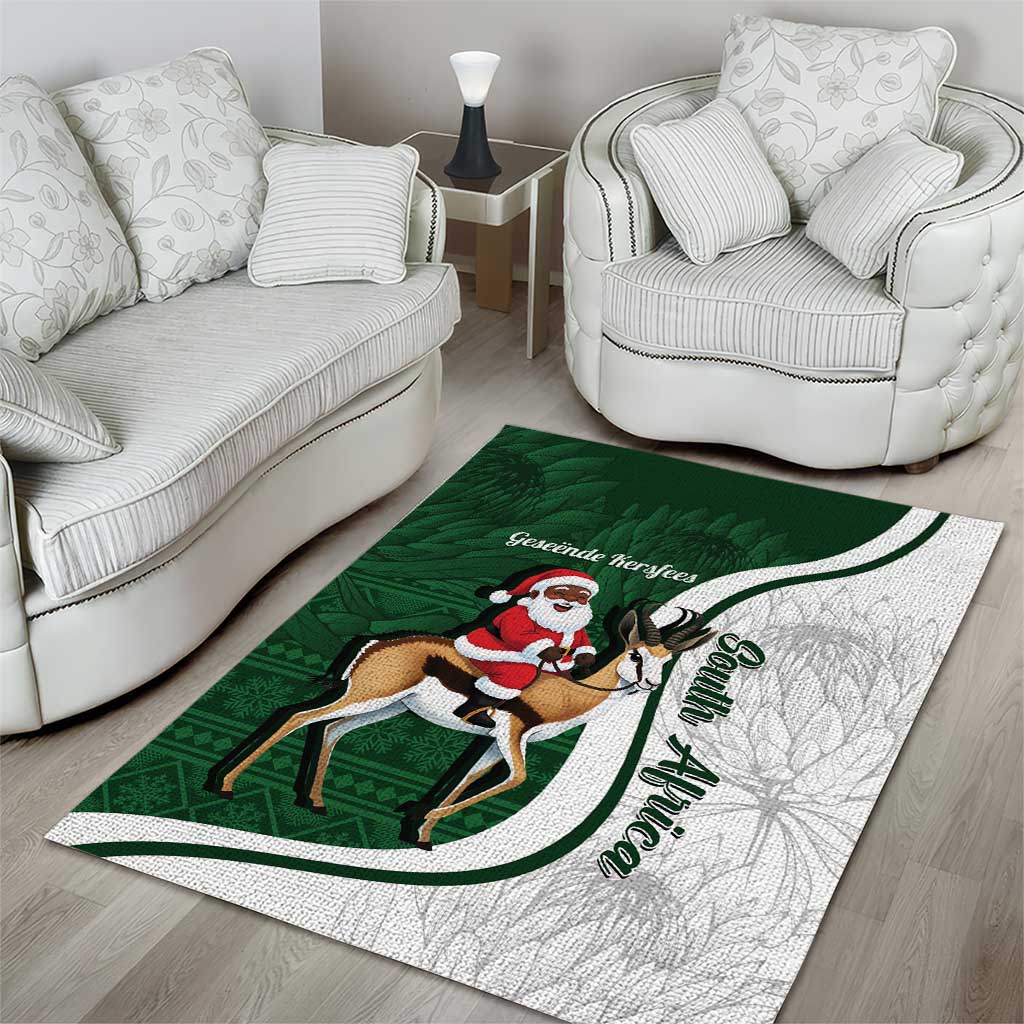 South Africa Christmas In July Area Rug Geseende Kersfees Springbok Black Santa LT14