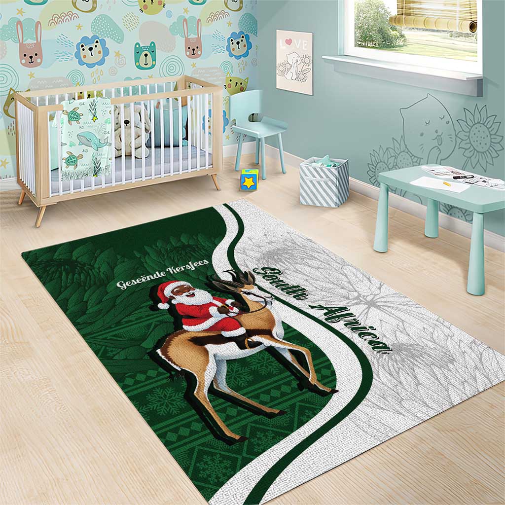 South Africa Christmas In July Area Rug Geseende Kersfees Springbok Black Santa LT14
