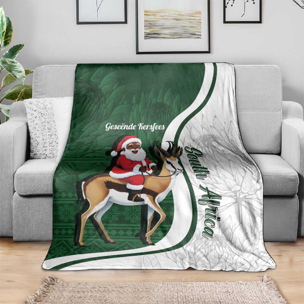 South Africa Christmas In July Blanket Geseende Kersfees Springbok Black Santa LT14
