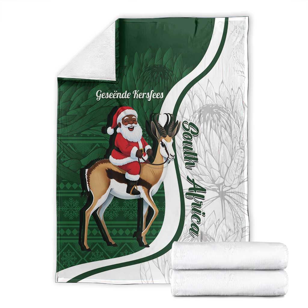 South Africa Christmas In July Blanket Geseende Kersfees Springbok Black Santa LT14