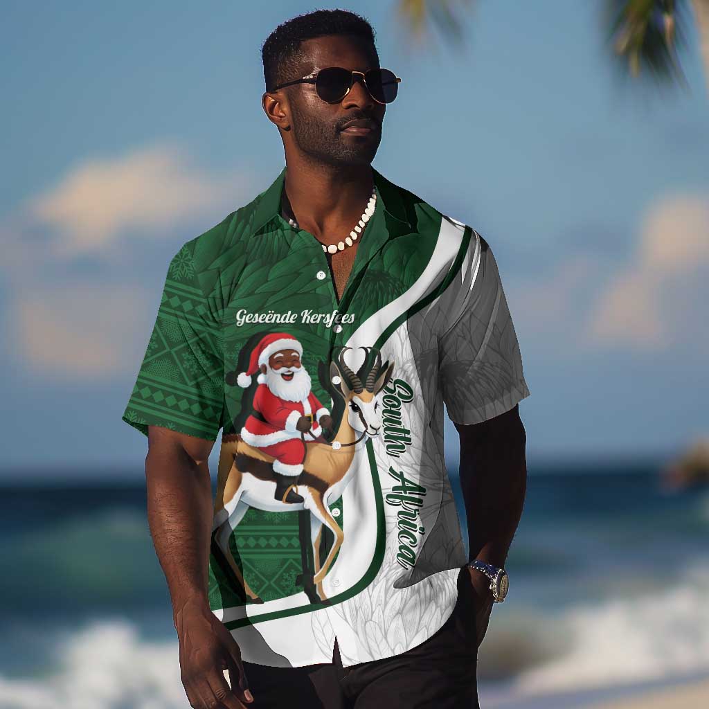 South Africa Christmas In July Hawaiian Shirt Geseende Kersfees Springbok Black Santa LT14