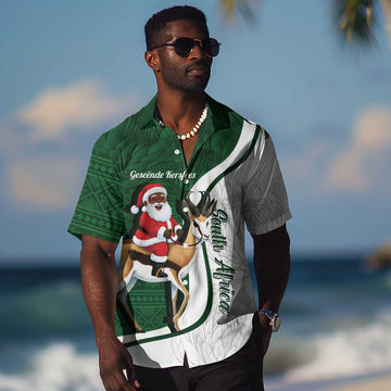South Africa Christmas In July Hawaiian Shirt Geseende Kersfees Springbok Black Santa LT14