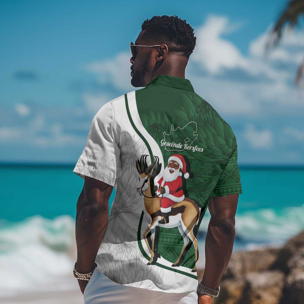 South Africa Christmas In July Hawaiian Shirt Geseende Kersfees Springbok Black Santa LT14