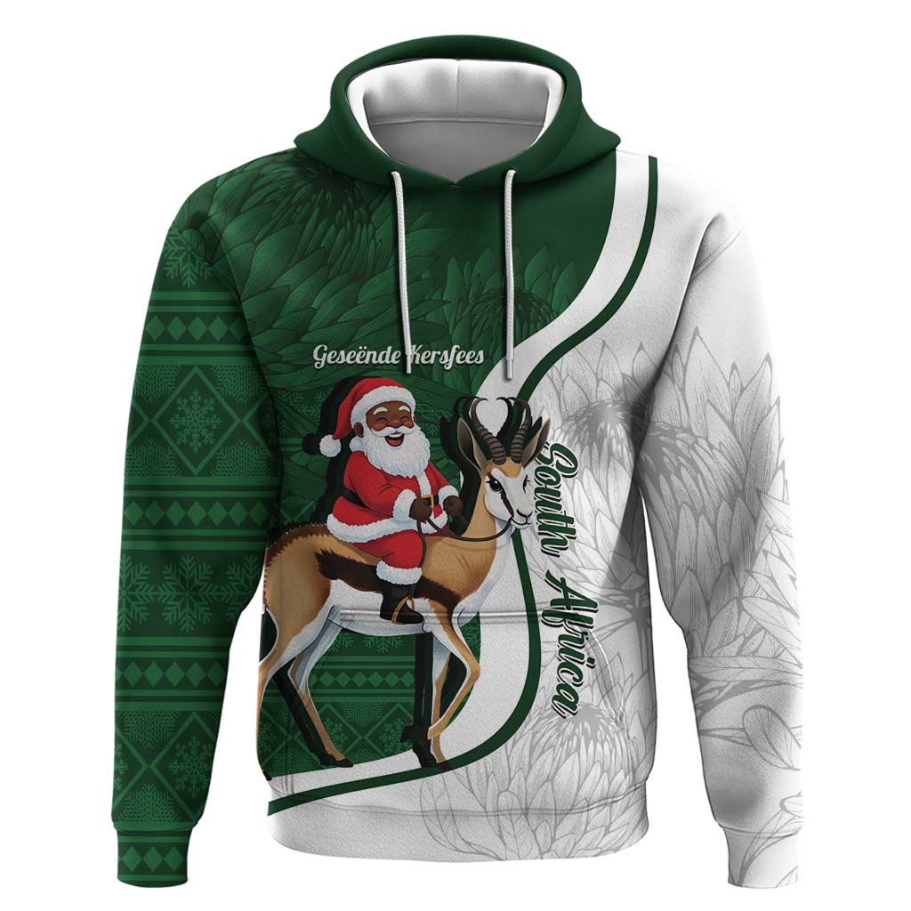South Africa Christmas In July Hoodie Geseende Kersfees Springbok Black Santa LT14