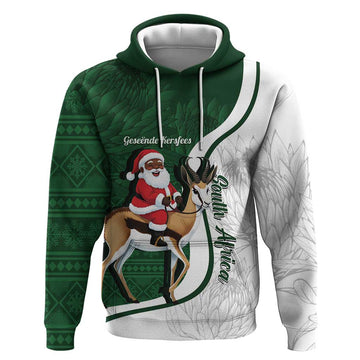 South Africa Christmas In July Hoodie Geseende Kersfees Springbok Black Santa LT14