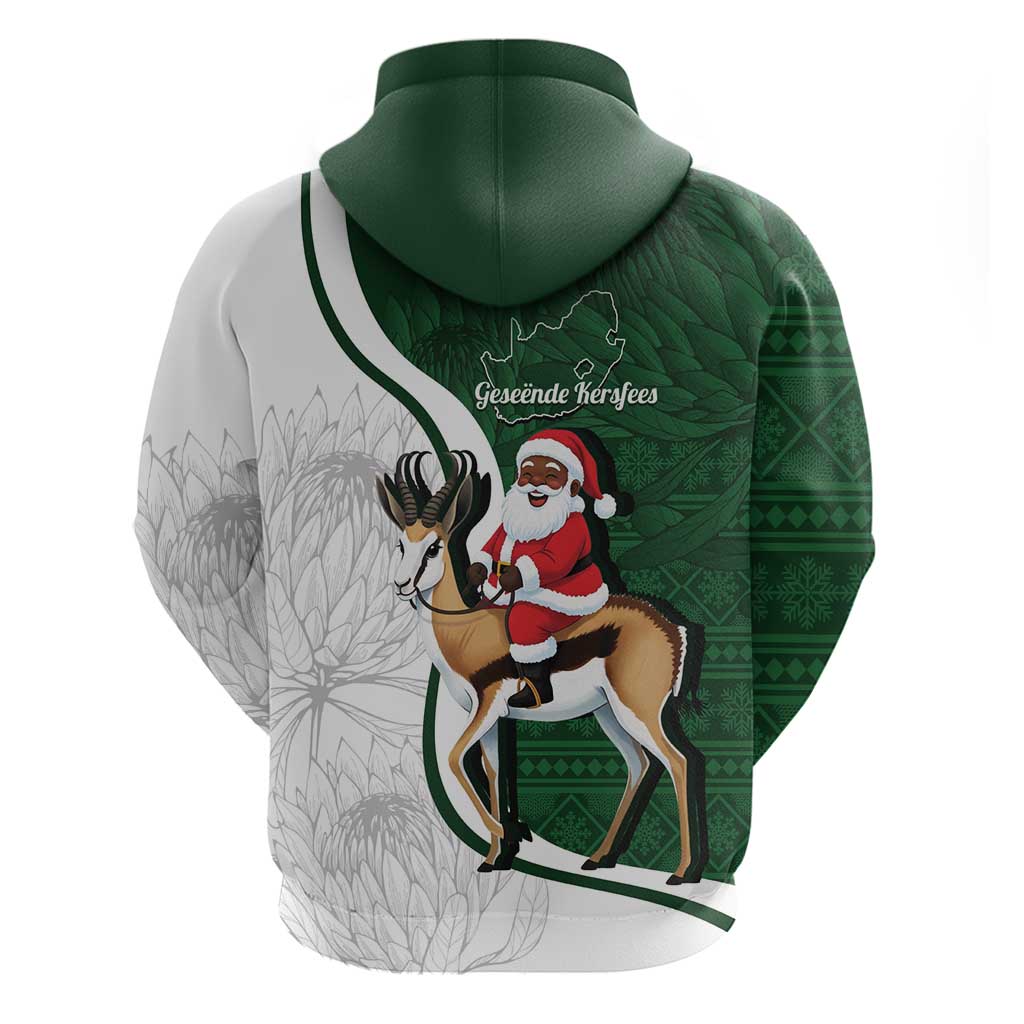 South Africa Christmas In July Hoodie Geseende Kersfees Springbok Black Santa LT14