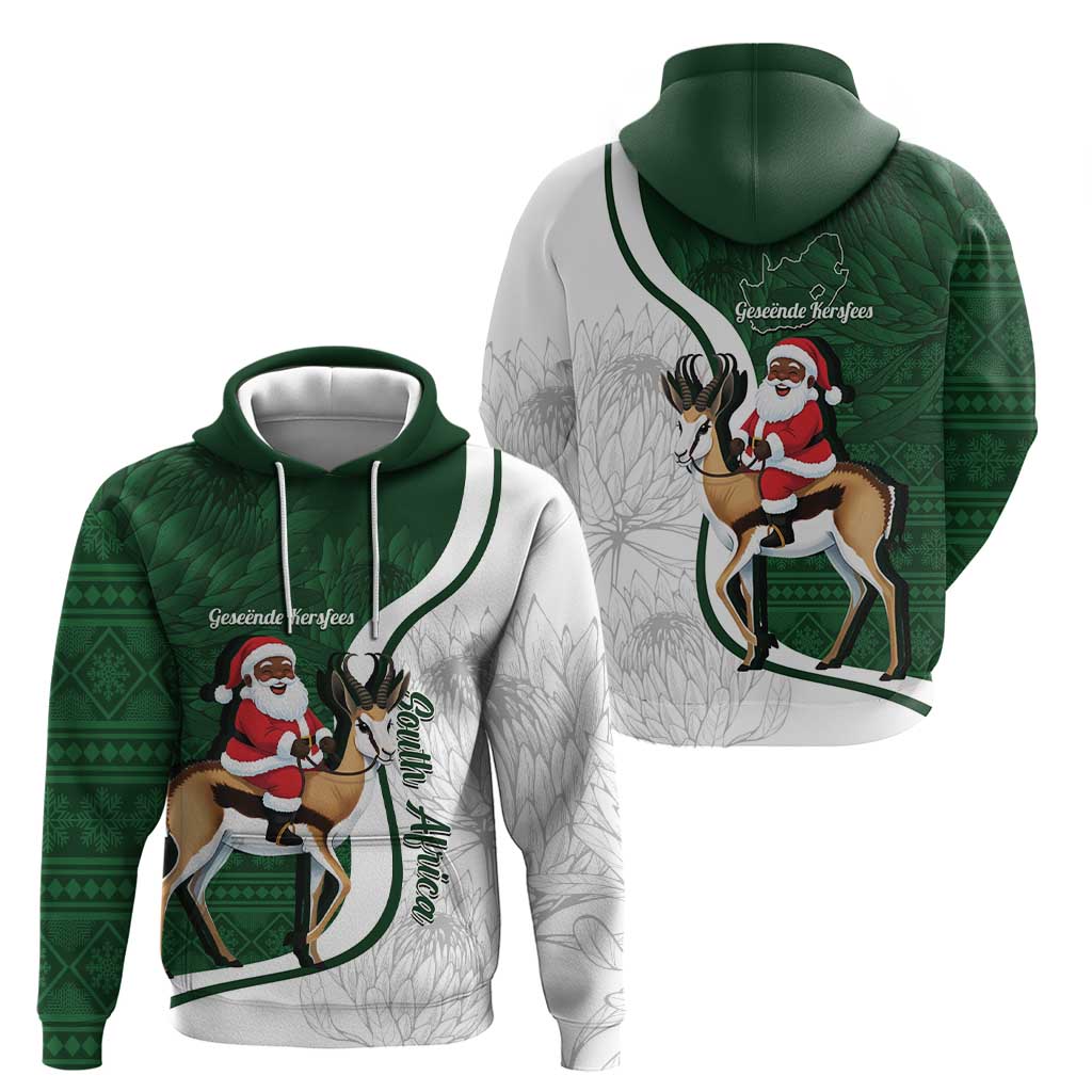 South Africa Christmas In July Hoodie Geseende Kersfees Springbok Black Santa LT14
