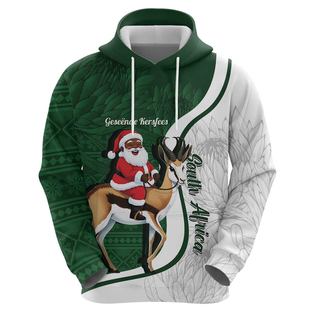South Africa Christmas In July Hoodie Geseende Kersfees Springbok Black Santa LT14