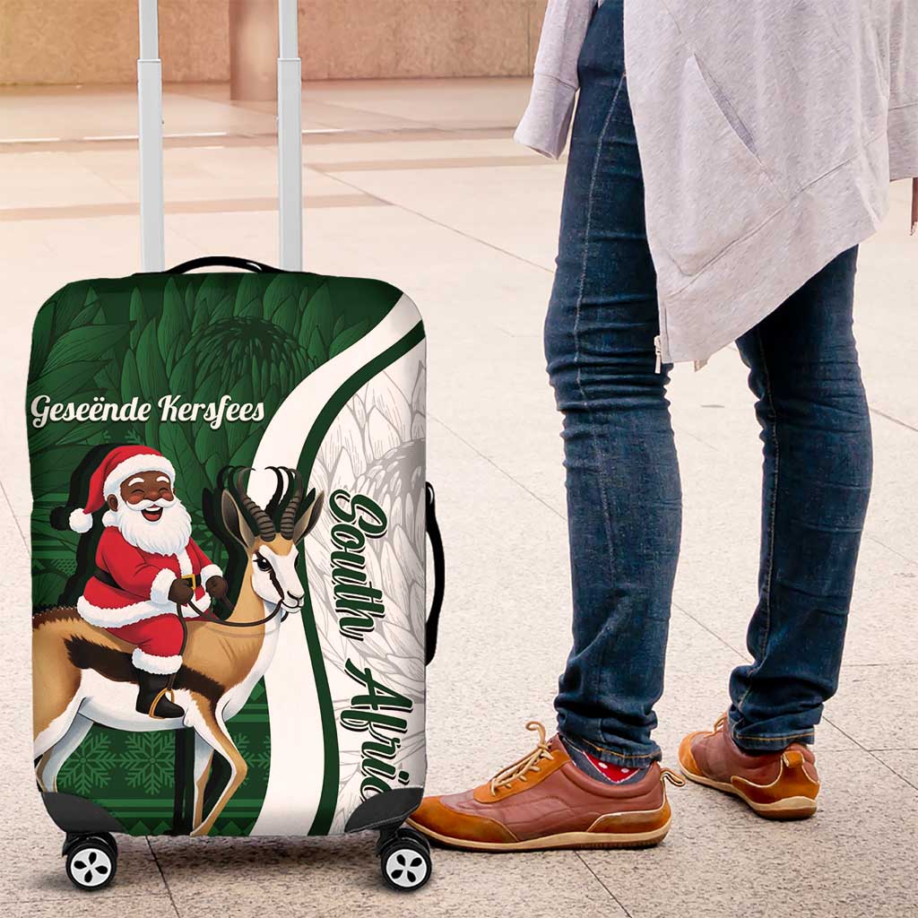 South Africa Christmas In July Luggage Cover Geseende Kersfees Springbok Black Santa LT14