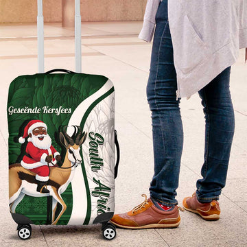 South Africa Christmas In July Luggage Cover Geseende Kersfees Springbok Black Santa LT14