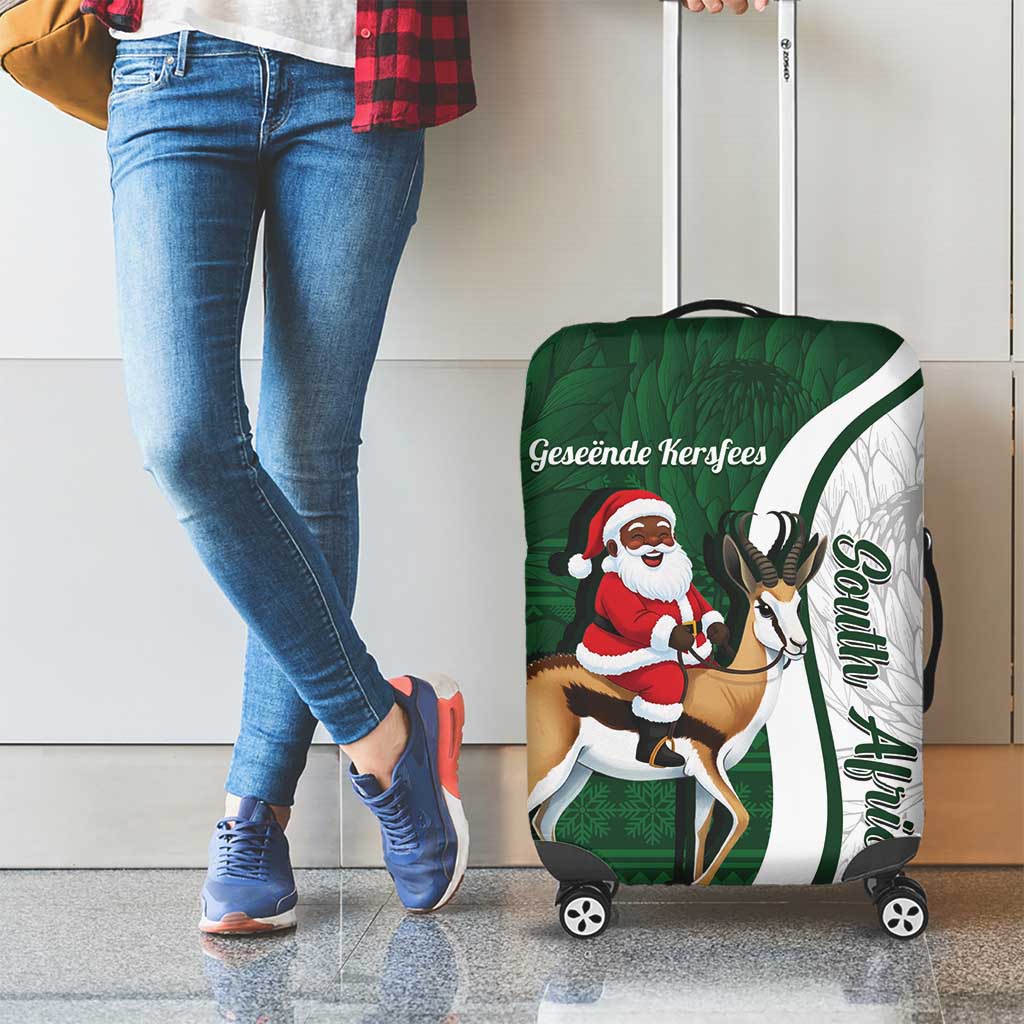 South Africa Christmas In July Luggage Cover Geseende Kersfees Springbok Black Santa LT14